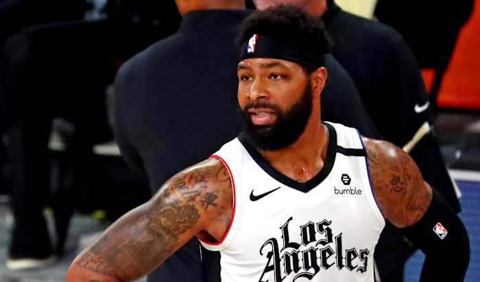 LA Clippers forward Marcus Morris Sr. (31) reacts to a call during the second quarter against the Denver Nuggets